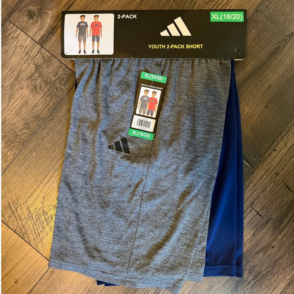 NEW 2 pair of Boys XL Adidas Athletic Shorts sz 18/20 Gray/Navy